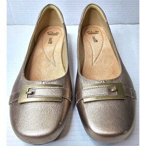 Clarks Womens Metallic Bronze Ballet Flats Size 11 Soft Cushion